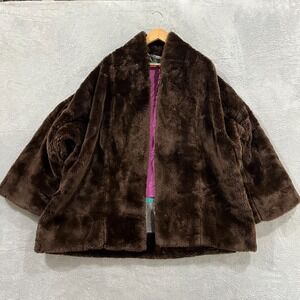 Vintage Ann Tijan For Kenar Coat Womens Small Faux Fur 80s Goth Open Front